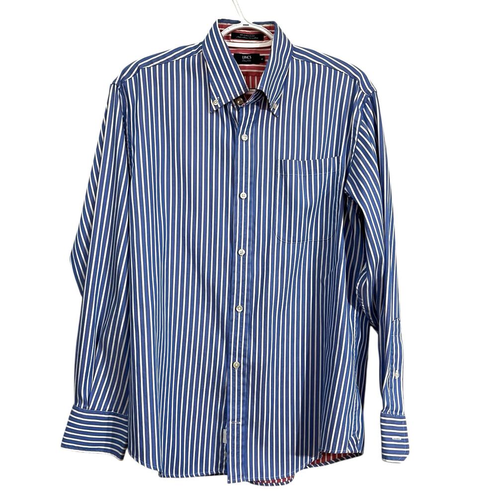 LINCS David Chu Blue White Striped Button Down Shirt Men’s Medium Soft Cotton